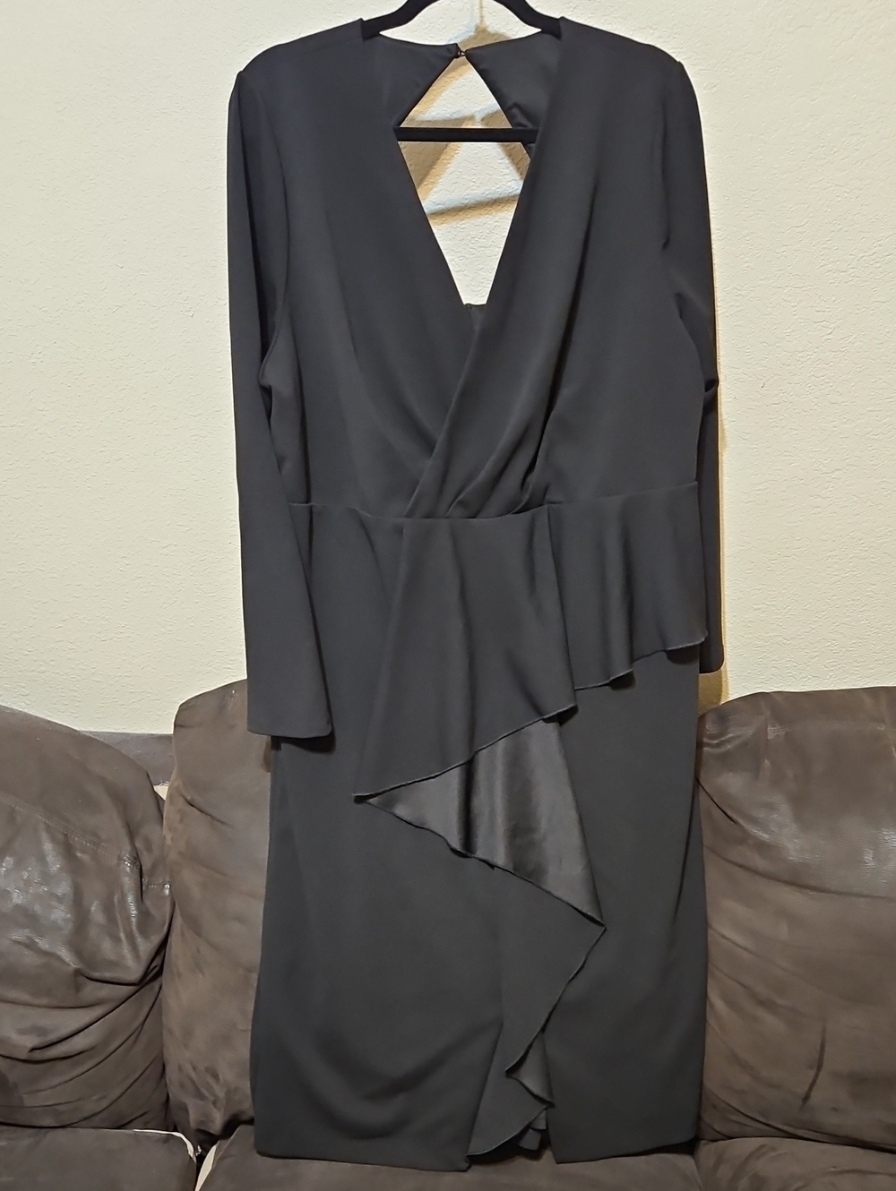 RACHEL Rachel Roy Black Long Sleeve Ruffle-Front Dress